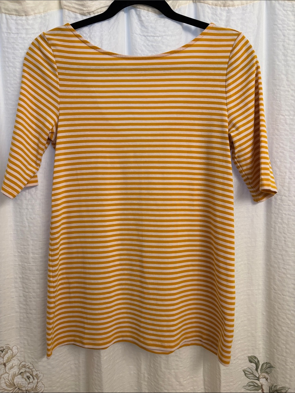 Old Navy Yellow and White Striped Scoop Back Tee